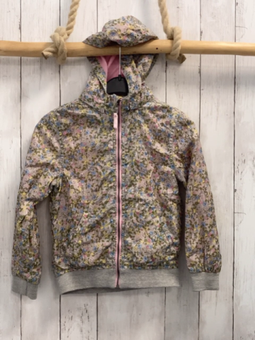 H&M  Jacke  Gr. 122  hellgrau bunte Blumen Kapuze grauer Strickbund 