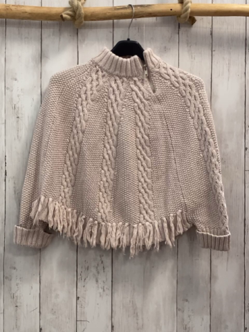 Lulurain  Poncho  Gr. 116  zartrosa Strick Zöpfe Glitzerpunkte Fransensaum 