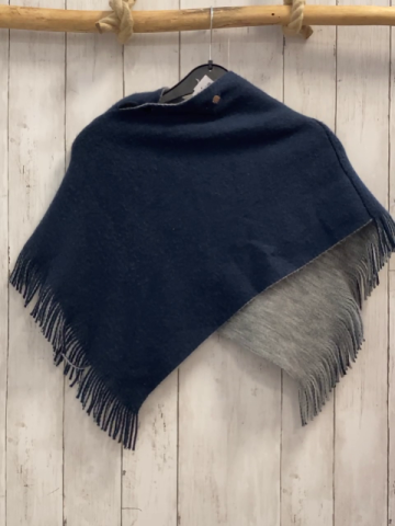 S´Oliver  Poncho  Gr. 116  blau hellgrau Strick Fransen 