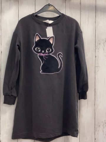H&M  Kleid  Gr. 122/128  grau schwarze Plüschkatze 