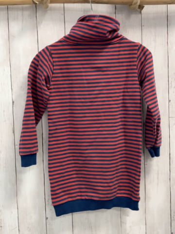Jako-o  Kleid  Gr. 116  blau hellrote Streifen großer Kragen mit blauem Plüschfutter blauer Bund  