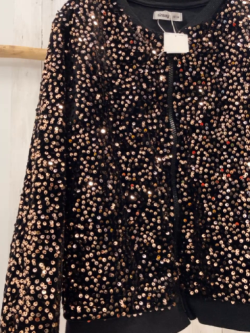 2tlg neu Pailettenjacke + Rock Gr. 140  schwarz goldene Pailetten 