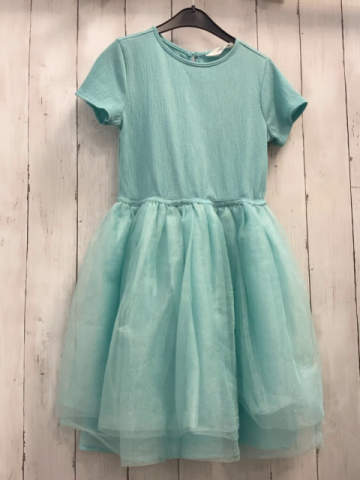 H&M  Kleid  Gr. 134  türkis Oberteil mit Struktur glänzender Tüllrock 