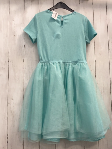 H&M  Kleid  Gr. 134  türkis Oberteil mit Struktur glänzender Tüllrock 