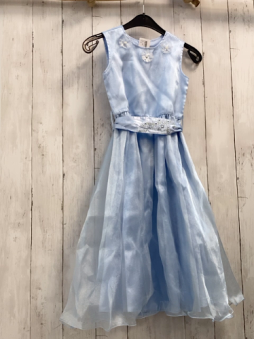   Kleid  Gr. 116  hellblau transparenter Überrock Gürtelband mit Blumen 