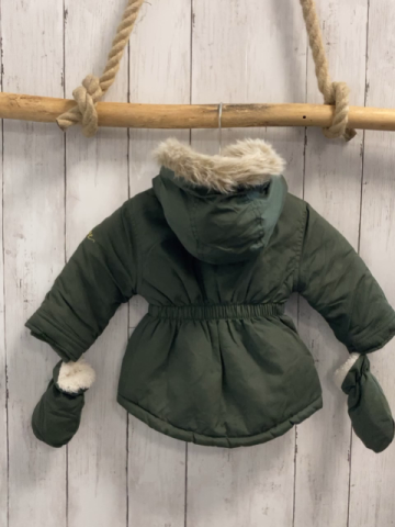 neu 2tlg  Winterjacke + Handschuhe  Gr. 68  oliv mit Handschuhen Kapuze mit Fellbund beige Teddyfutter 