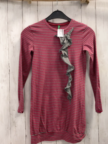 Benetton Kleid  Gr. 140  pink graue Steifen graue Rüschen 