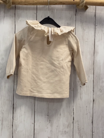 H&M  Langarmshirt Gr. 68  beige großer Kragen mit Lochstickerei 