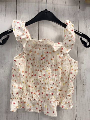 Zara  Sommerbluse  Gr. 110  weiß gesmokt bunte Blumen Rüschenärmel 