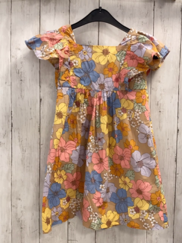 H&M Kleid  Gr. 110  hellbraun bunte Blumen Rüschen an den Schultern