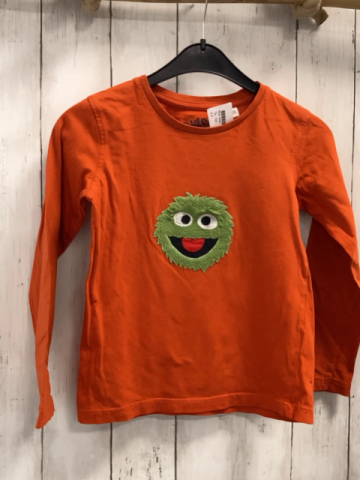   Langarmshirt  Gr. 122  orange hellgrünes Plüschkrümelmonster 