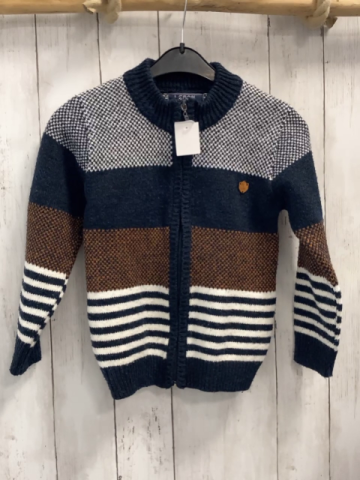   Strickjacke  Gr. 116  blau weiß ocker gemustert + Streifen 
