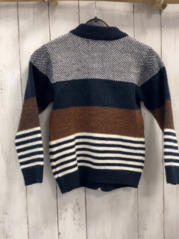   Strickjacke  Gr. 116  blau weiß ocker gemustert + Streifen 