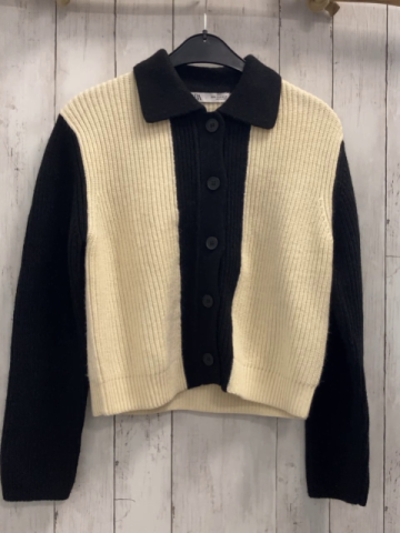 Zara  Strickjacke  Gr. M  beige schwarz Rippen Strick 
