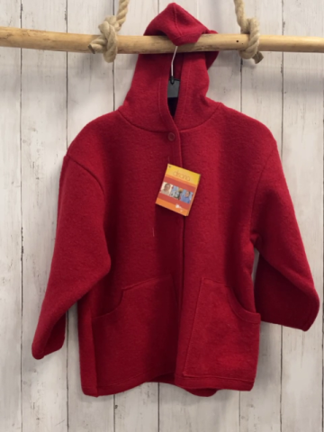 neu Disana  Walkjacke  Gr. 128  rot 100 % Schurwolle Kapuze 