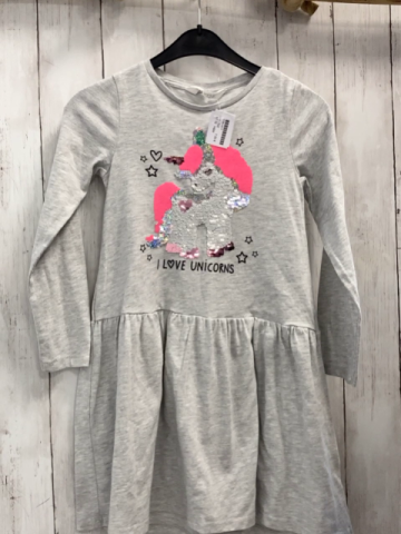 H&M Kleid Gr. 122  grau Pailetteneinhorn