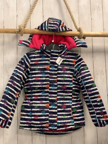  Jacke Gr. 128  blau weiße Streifen bunte Schneeflocken