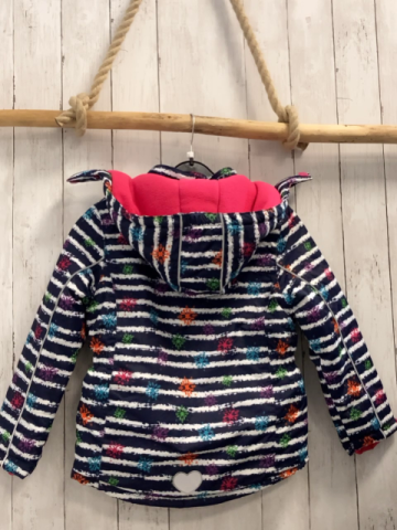  Jacke Gr. 128  blau weiße Streifen bunte Schneeflocken