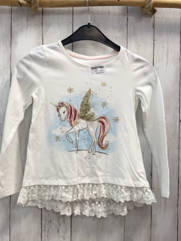 Isaac Mizrahi Langarmshirt Gr. 128  weiß Einhornpegasus Glitzer