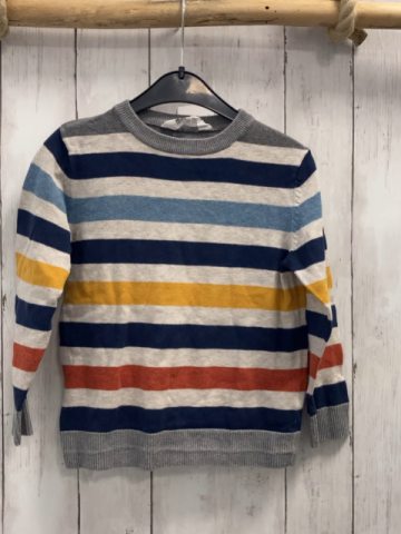 H&M  Pullover  Gr. 116  hellgrau blau hellblau mais rote Streifen Strick 