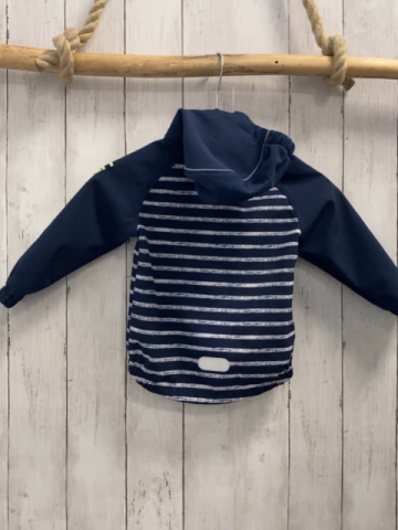   Softshelljacke  Gr. 86  blau hellgraue Streifen Kapuze hellgrüner Bund 