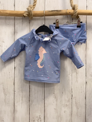 2tlg M&S UV-Schutzsert  Gr. 68  hellblau bunte Punkte Seepferdchen 