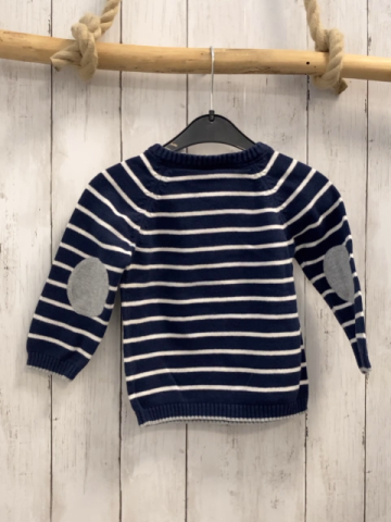 H&M  Pullover  Gr. 86  blau weiße Streifen Strick grauer Anker + Aufnäher 