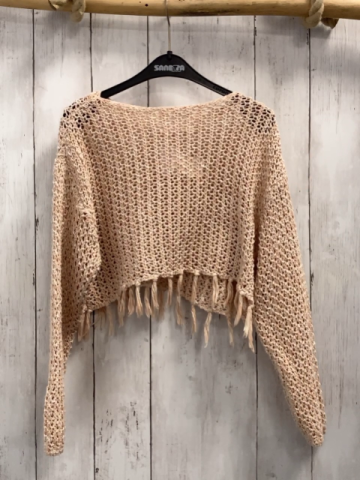 Zara  Pullover  Gr. 128  beige lachs meliert Strick Fransensaum 