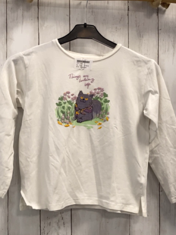 Reserved  Langarmshirt  Gr. 134  weiß Katze Blumen Schrift 