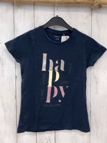 name it T-Shirt Gr. 122  blau Glitzerschrift