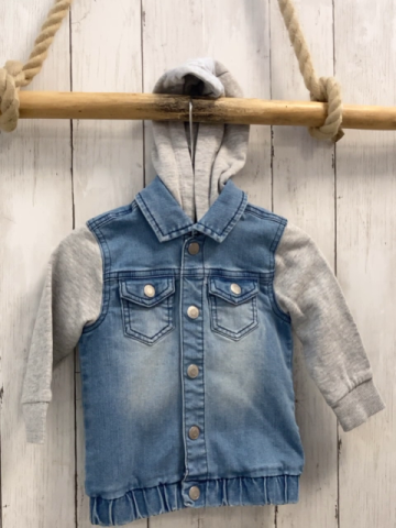  Jacke Gr. 92  blau Jeanskörper graue Sweatärmel + Kapuze