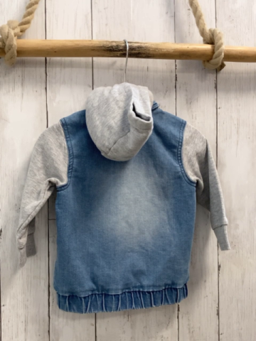 Jacke Gr. 92  blau Jeanskörper graue Sweatärmel + Kapuze