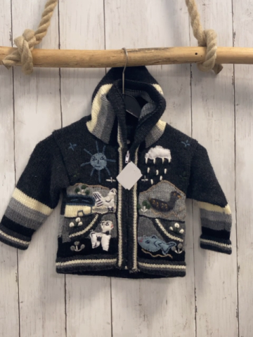  Strickjacke Gr. 68  grau hellgrau weiß Strick Tiere