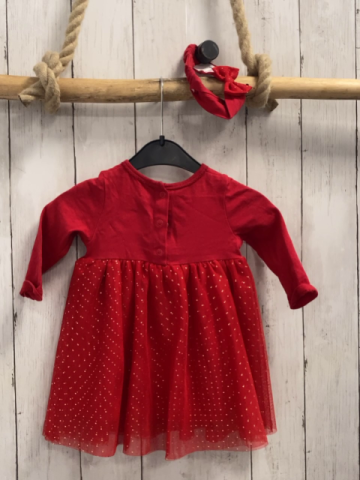 2tlg  Kleid + Stirnband  Gr. 68  rot Tüllüberrock mit goldenen Glitzerpunkten 