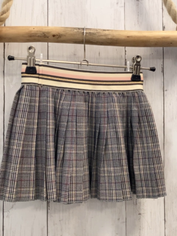   Rock Gr. 98  grau beige weinrot kariert + bunter Streifebund mit golden Glitzer 