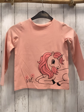 H&M  Langarmshirt  Gr. 134/140  rosa Einhorn mit lachs Glitzermähne 