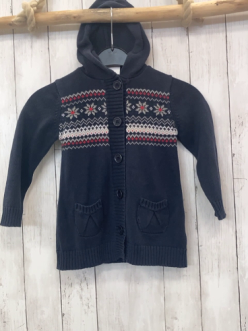 Blue Seven  Strickjacke  Gr. 110  blau Kapuze + grau weiß rotes Muster 