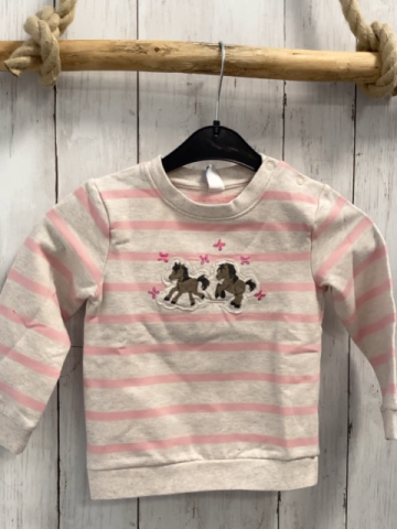   Pullover  Gr. 86  beige rosa Streifen Pferde pink Glitzerschmetterlinge 