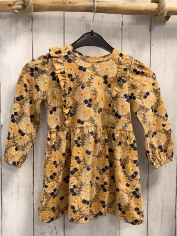 Noa Noa  Kleid  Gr. 92  ocker weiß graue Blumen blaue Bläter 