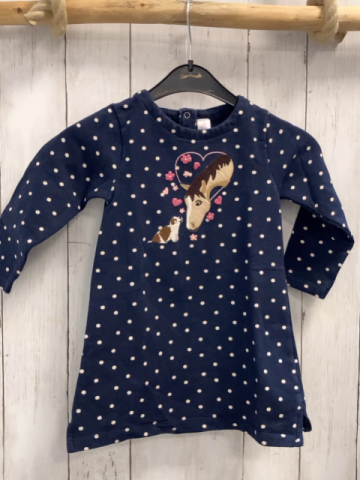   Kleid  Gr. 92  blau beige Punkte Pferdekopf rosa Glitzerblumen 