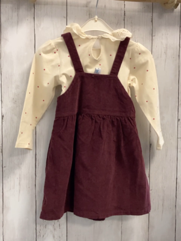 neu 2tlg  Langarmshirt + Trägerrock  Gr. 98  creme weinrote Punkte Rüschenkragen + weinrot Kord 