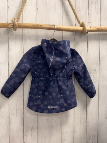   Softshelljacke  Gr. 98  blau graue Kreise aus Strichen bunte Punkte rsa Reißverschlüsse + Fleecefutter 