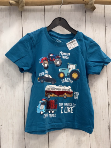   T-Shirt  Gr. 98  petrol Fahrzeuge mit Pailetten