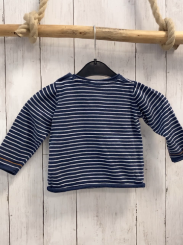  Pullover  Gr. 74  blau weiße Streifen Strick ocker Schrift 