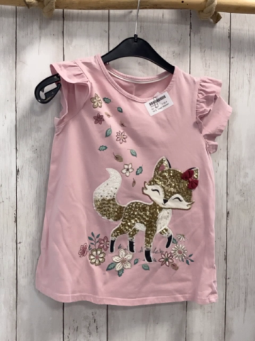 Isaac Mizrahi  T-Shirt  Gr. 128  rosa Pailettenfuchs Blumen Rüschenärmel 