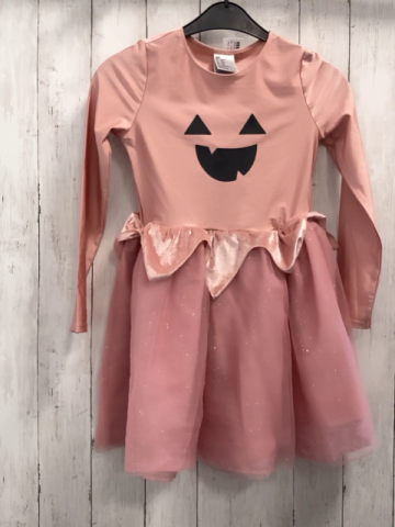 H&M  Kleid  Gr. 134/140  rosa Oberteil mit schwarzem Gesicht Tüll+berrock mit Glitzerpunkten 