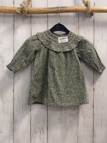 M&S  Kleid  Gr. 74  kiwi Struktur weiße Blüten schwarze Blätter 