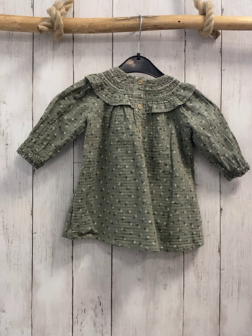M&S  Kleid  Gr. 74  kiwi Struktur weiße Blüten schwarze Blätter 