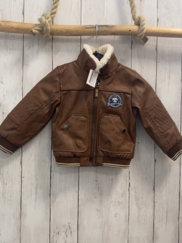   Jacke  Gr. 80  braun lederoptik Kragen mit beige Teddyfell weißer Streifenbund 