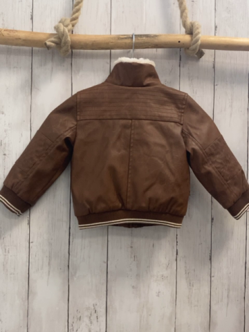   Jacke  Gr. 80  braun lederoptik Kragen mit beige Teddyfell weißer Streifenbund 